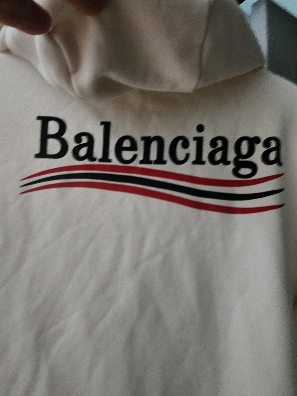 Balenciaga Cream Bomber Jacket with Black and Red Logo. Unisex.